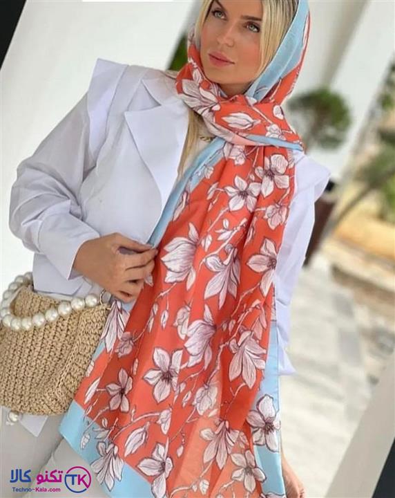 شال نخی زنانه آبی نارنجی ترند کد ۴۰۸۵